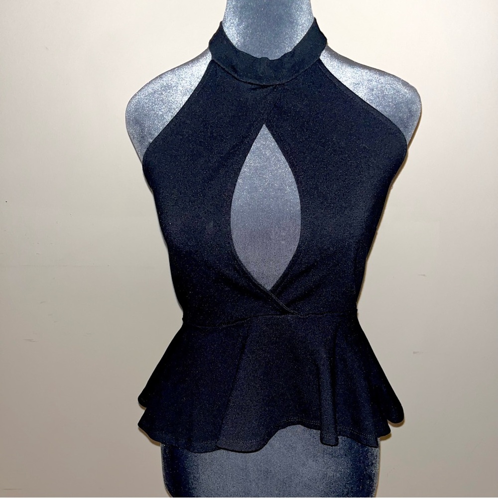 Black Halter Top with Cut Out Detail